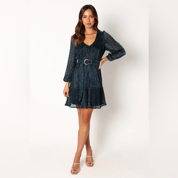 PETAL & PUP GLIMMER LONG SLEEVE MINI DRESS - BLUE - HOLIDAY PARTY DRESS - Picture 3 of 5